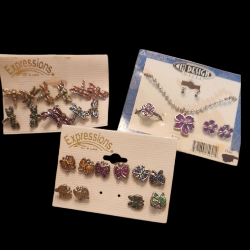 Vintage 90s Expressions and Cn Design Butterfly Jewelry Set Glitter